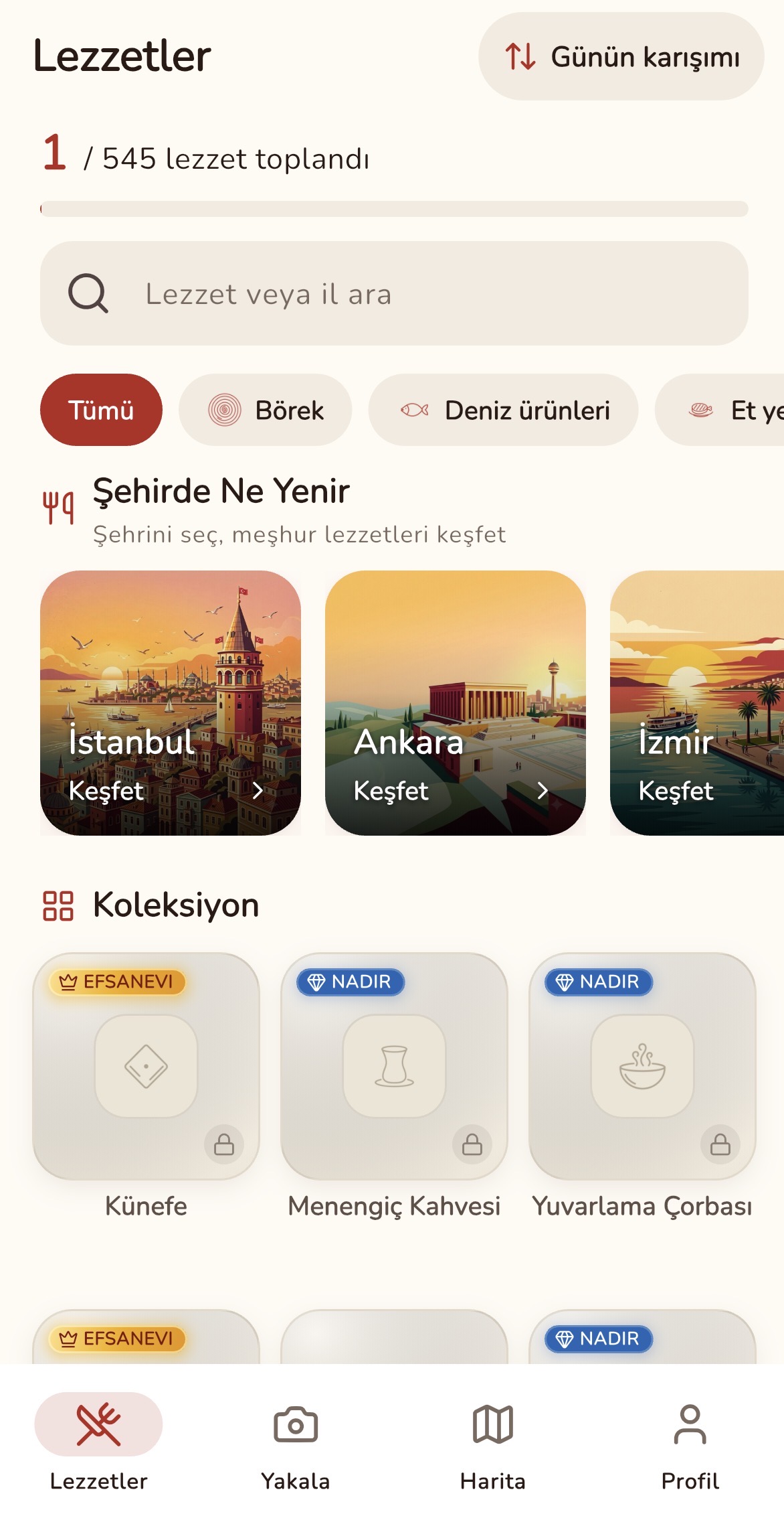 TatPass ana ekran — yöresel yemek şehir rehberi ve koleksiyonu